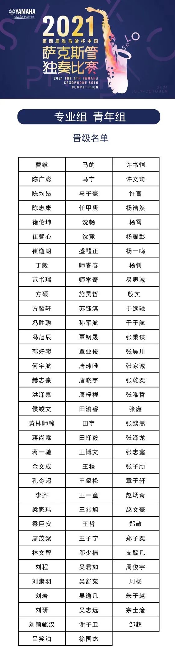 第四届“713贵宾会检测线路杯”（中国）萨克斯管独奏比赛——决赛名单公布，决赛报名通道开启！